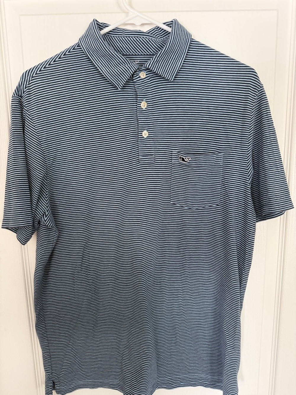 Vineyard Vines Navy and White Thin-Striped Polo